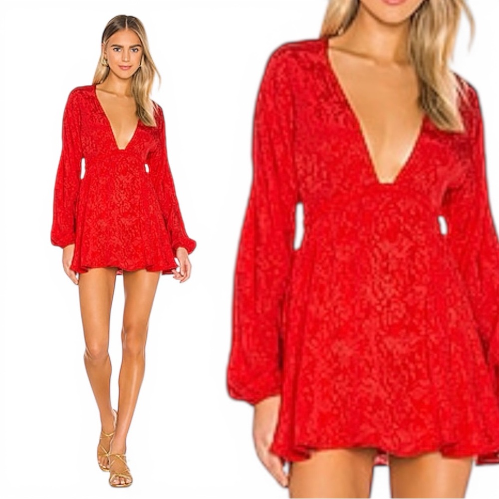 House of Harlow x Revolve red for flare dress XXS plunging neckline NEW